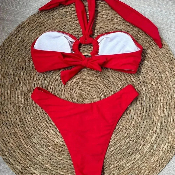 Red Sexy Women's Halter Neck Bikini Swimwear Set - Picture 3 of 5